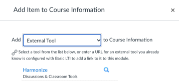 Canvas Module: Add Item Select External Tool
