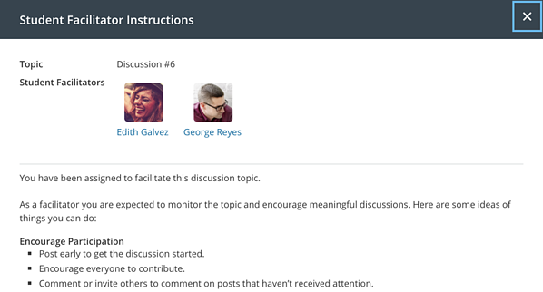 Harmonize Discussion Student Facilitator Instructions Modal