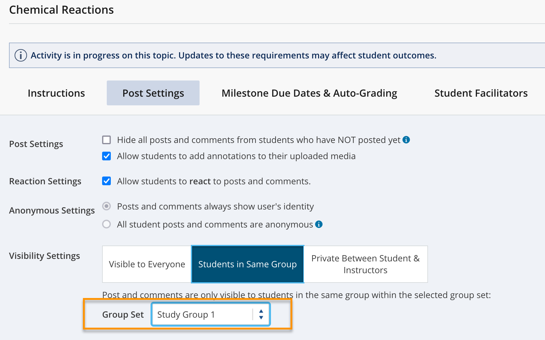 Harmonize topic settings interface for selecting group visibility.