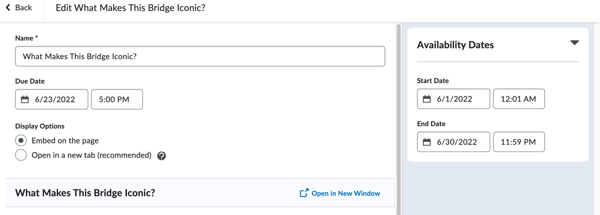 Brightspace Lessons Content View Content Item Edit Page