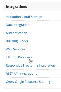 Blackboard Administrator Tools Integration Section LTI Tool Providers Link