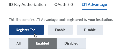 Brightspace Setup: Tools Page Register Tool Button