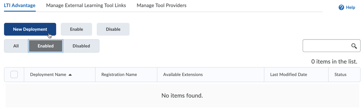 Brightspace Setup: Deployments Page New Deployment Button