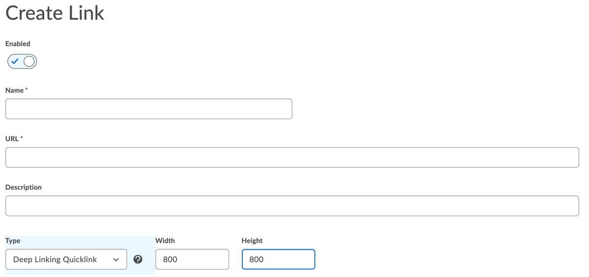 Brightspace Setup: Create Link Form
