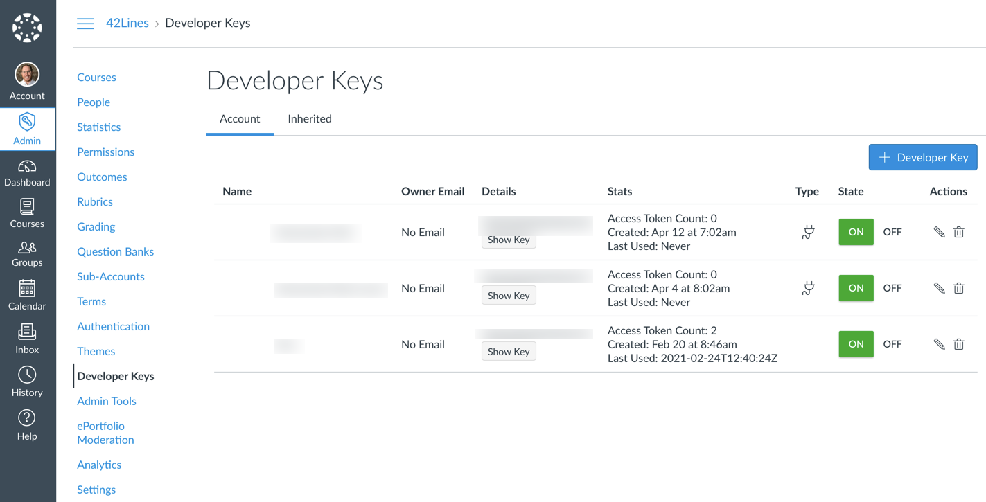 Adding Harmonize to Canvas with LTI 1.3 - Developer Keys Page