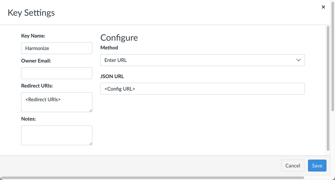 Screenshot of key settings