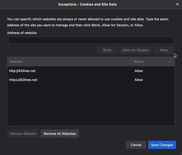 Mozilla Firefox: Cookies Settings