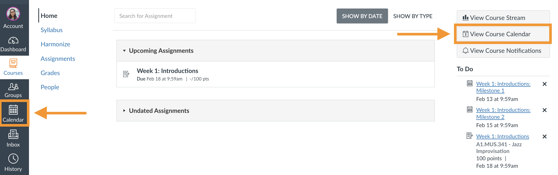 Canvas Course Calendar in lefthand and righthand nav