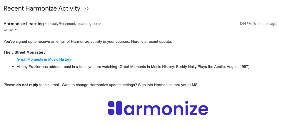 Example email notification