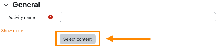 Moodle: Add Activity Page Select Content Button