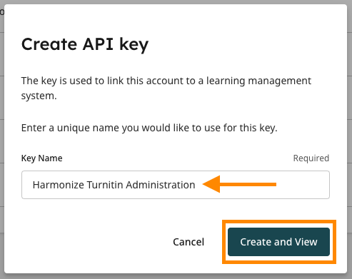 Turnitin Similarity: Create API Key Dialog