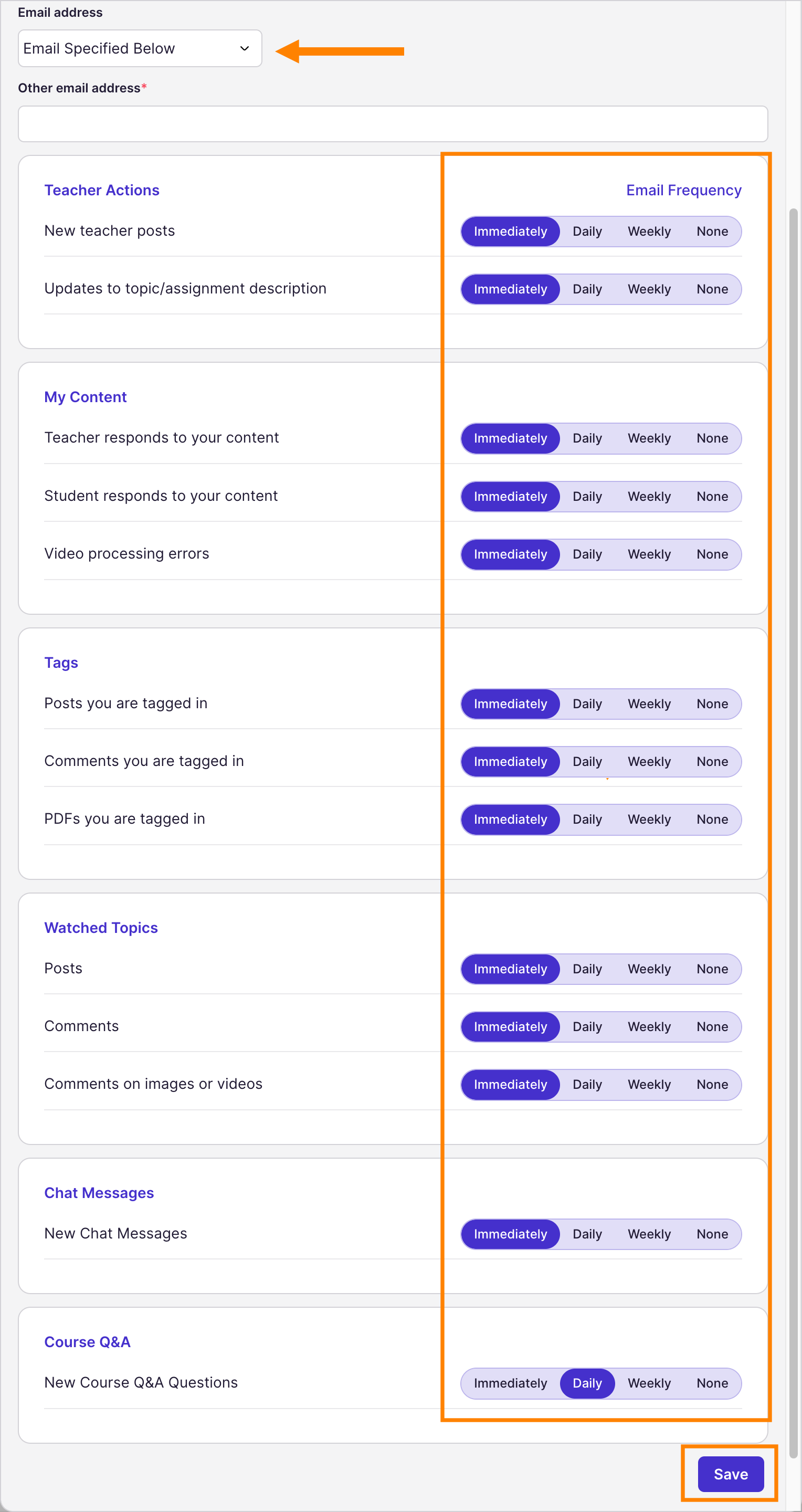 Profile: Notification Settings Tab