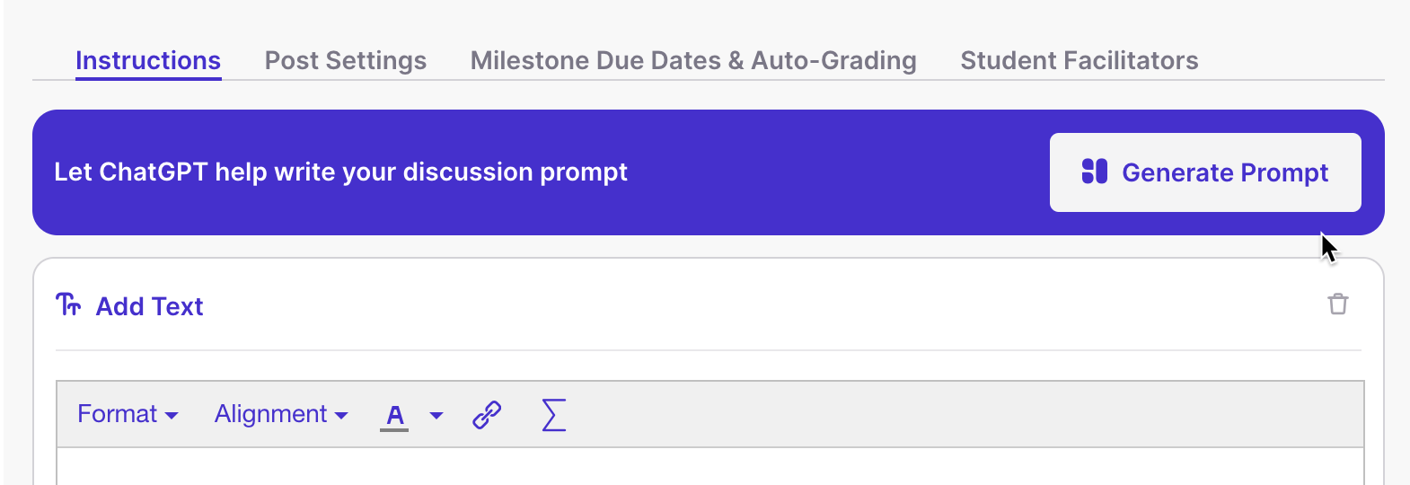 Discussion: Topic Settings Instructions Tab Generate Prompt Button