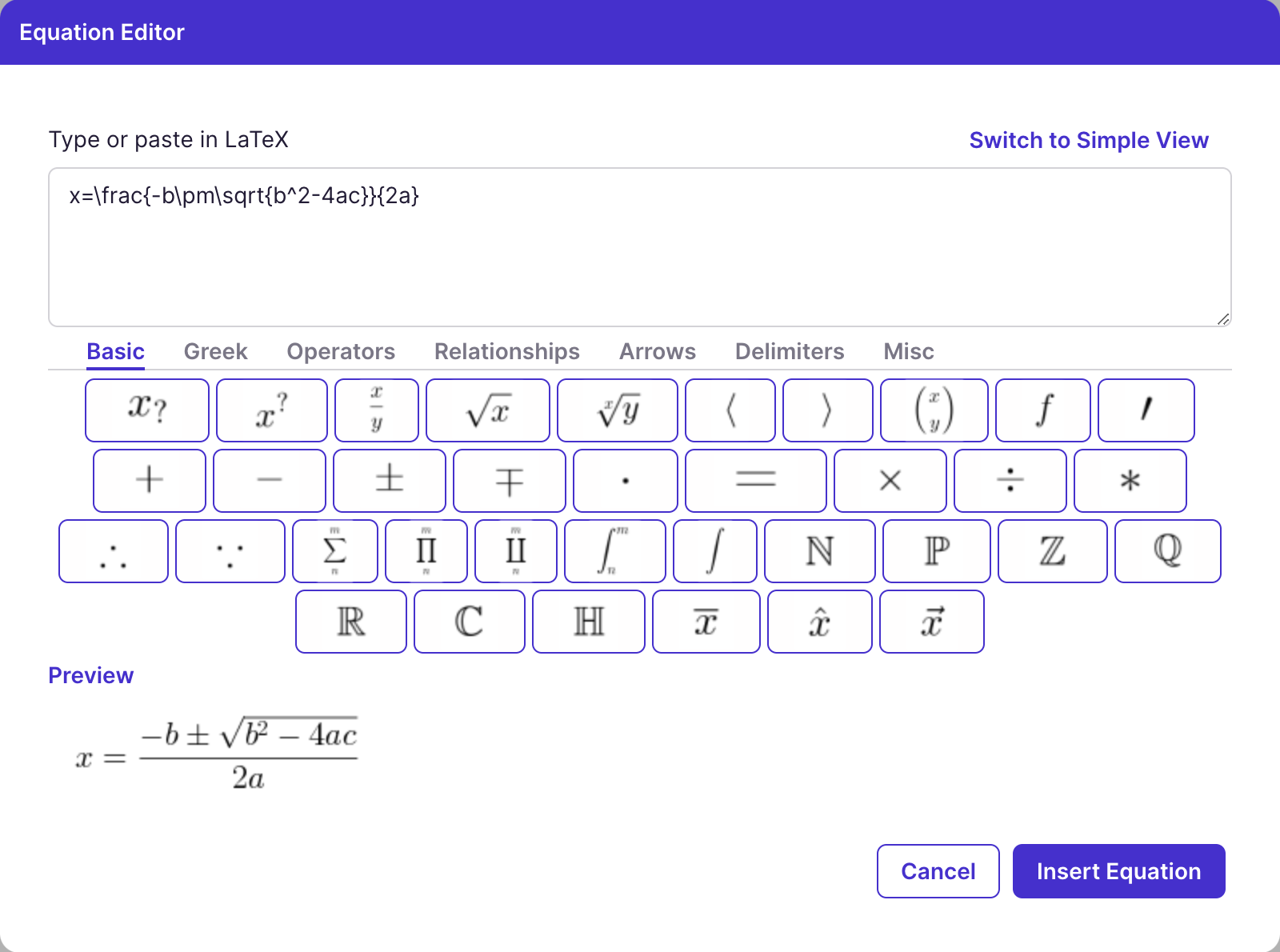 Equation Editor: Advanced View