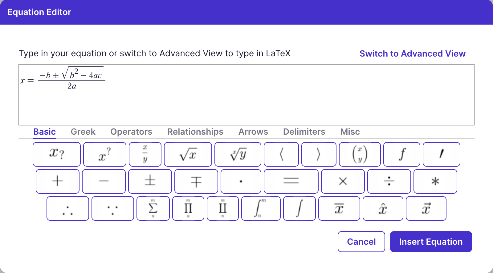 Equation Editor: Simple View