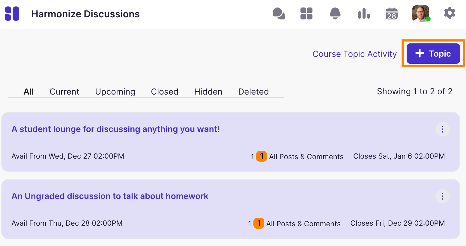 Discussion List Page: Add Topic Button
