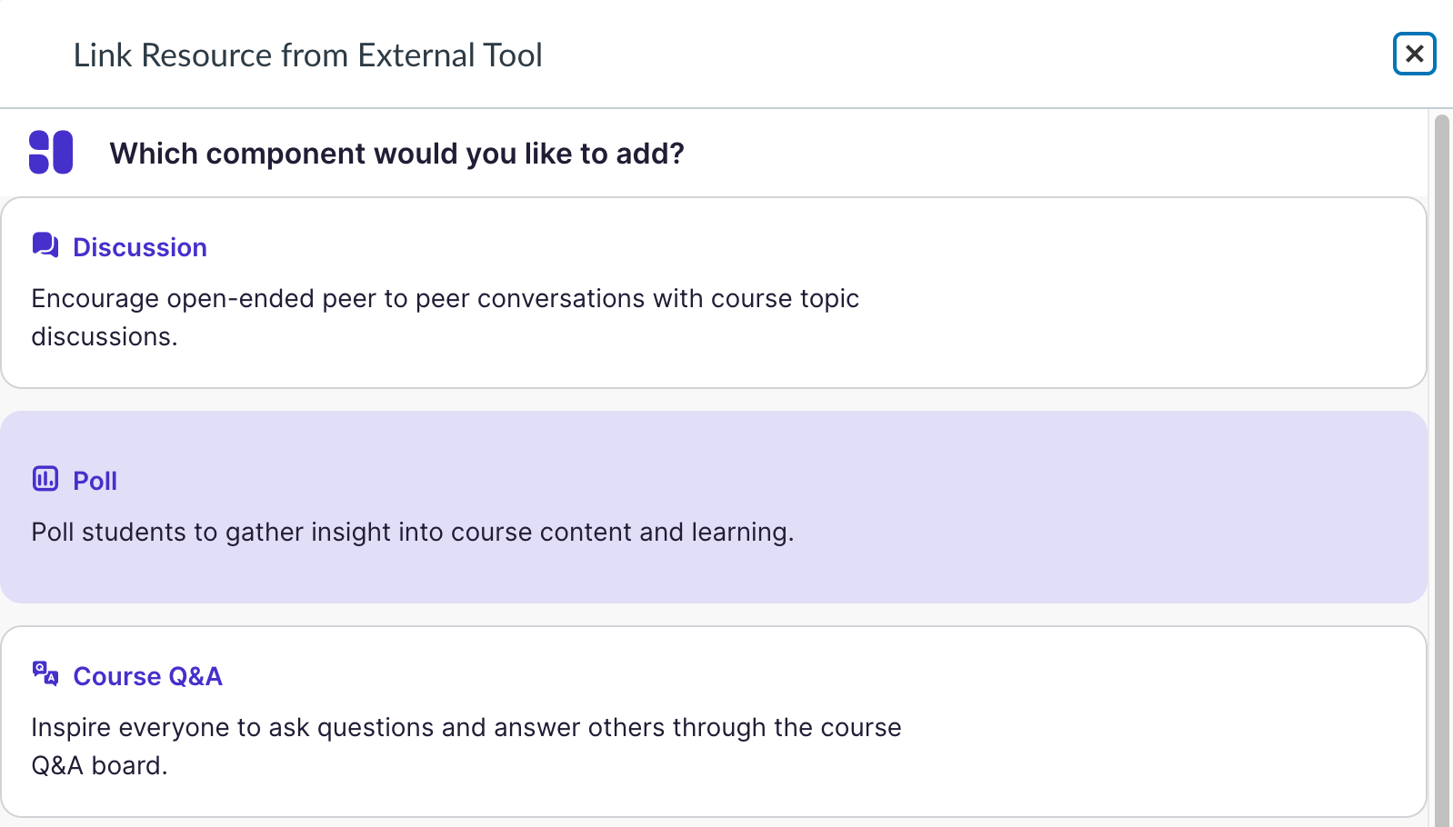 Resource Selection: External Tool Poll Option