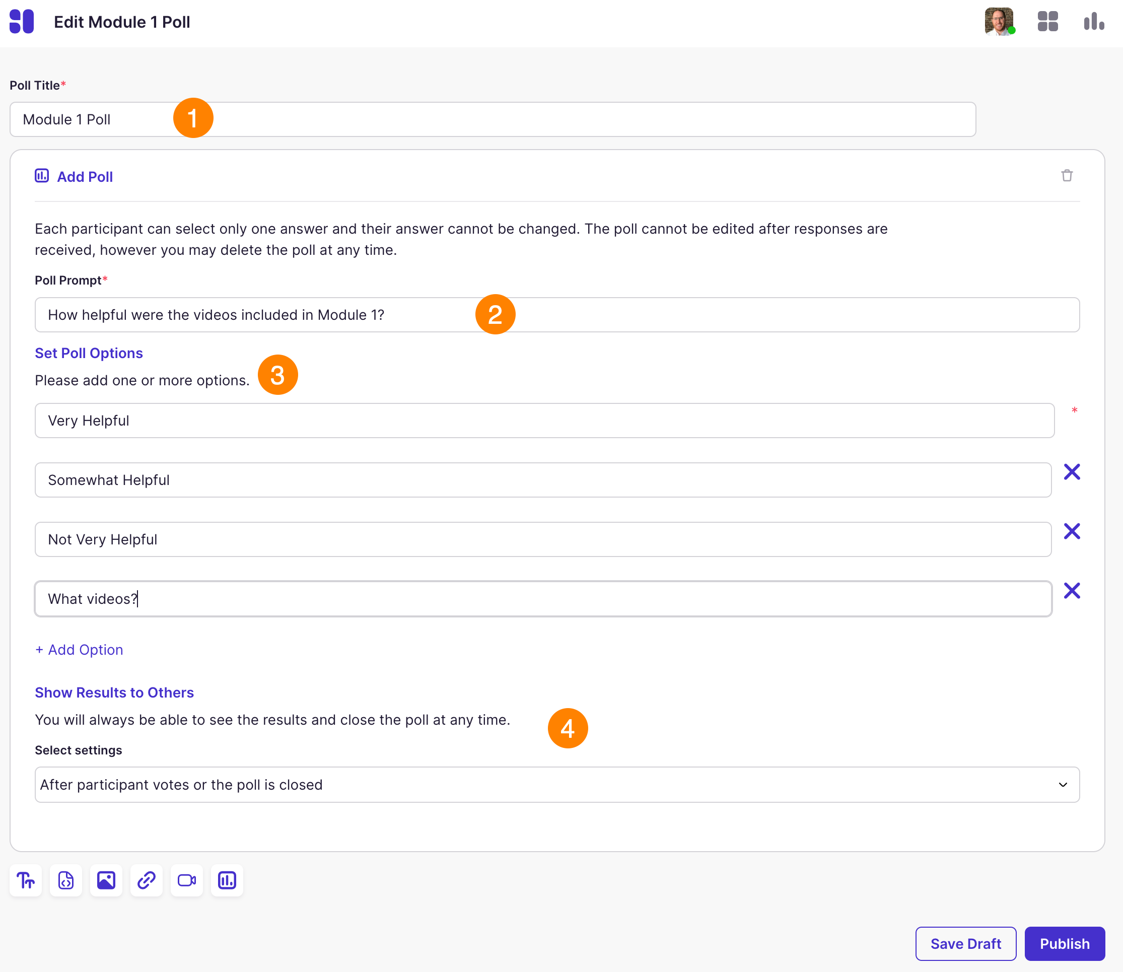 Standalone Poll: Create Poll Required Options
