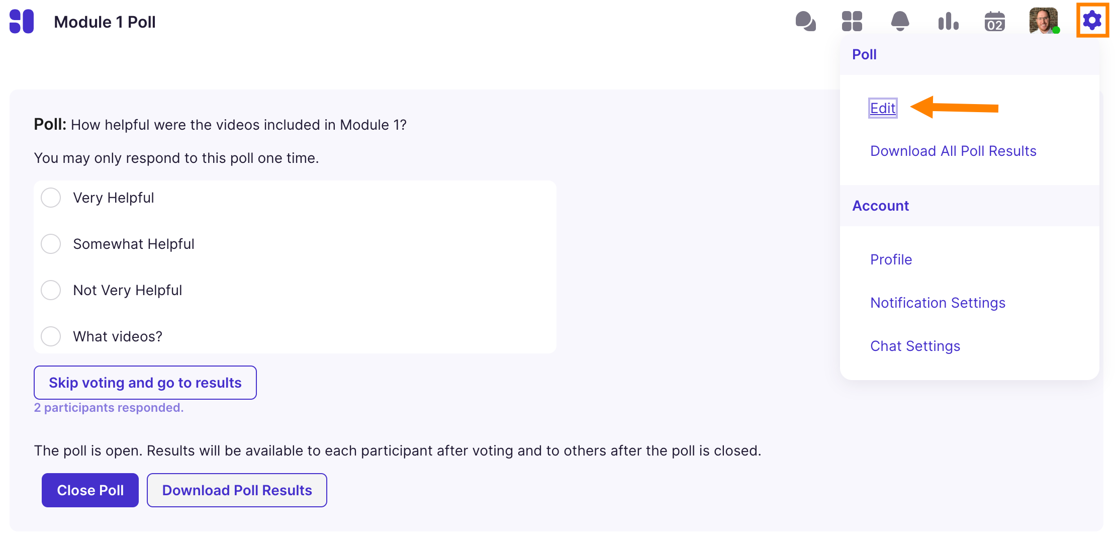 Standalone Poll: Menu Edit Option
