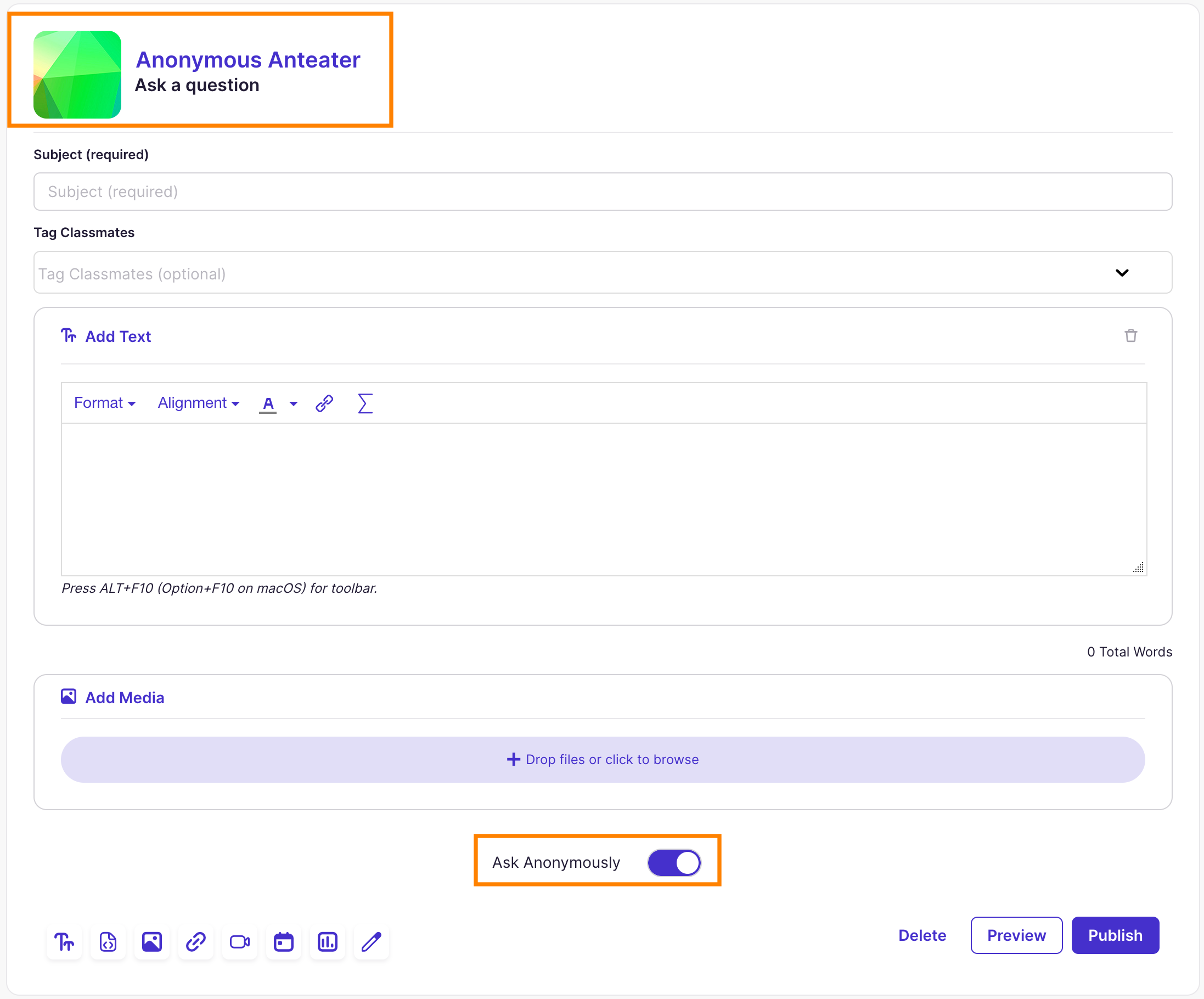 Question & Answer: Add Question with Ask Anonymously Enabled