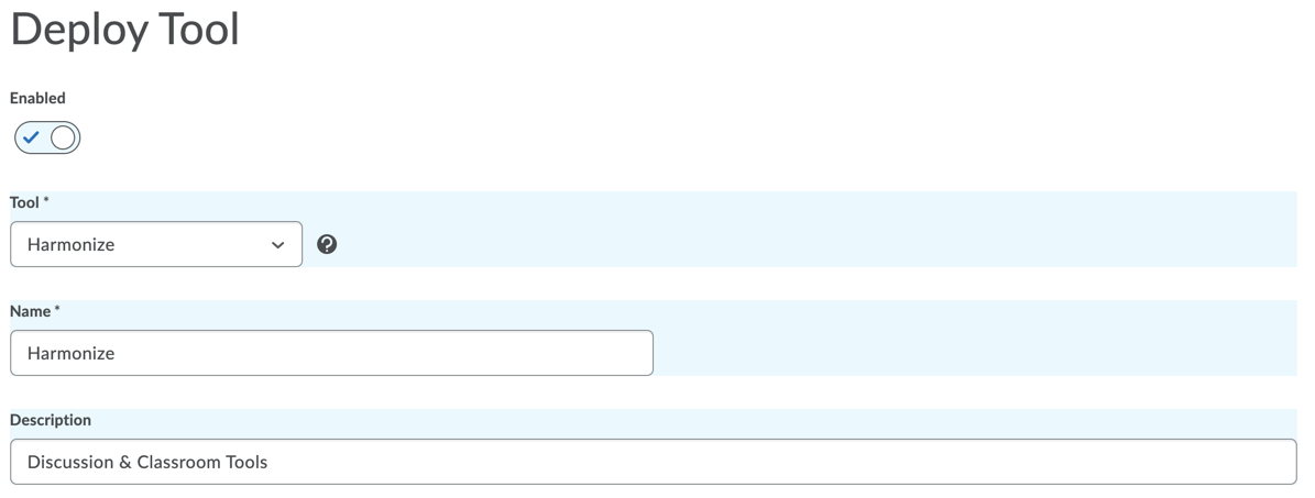 Brightspace Setup: Deploy Tool Form