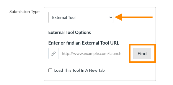 Canvas Assignment Settings: Submission Type External Tool Option