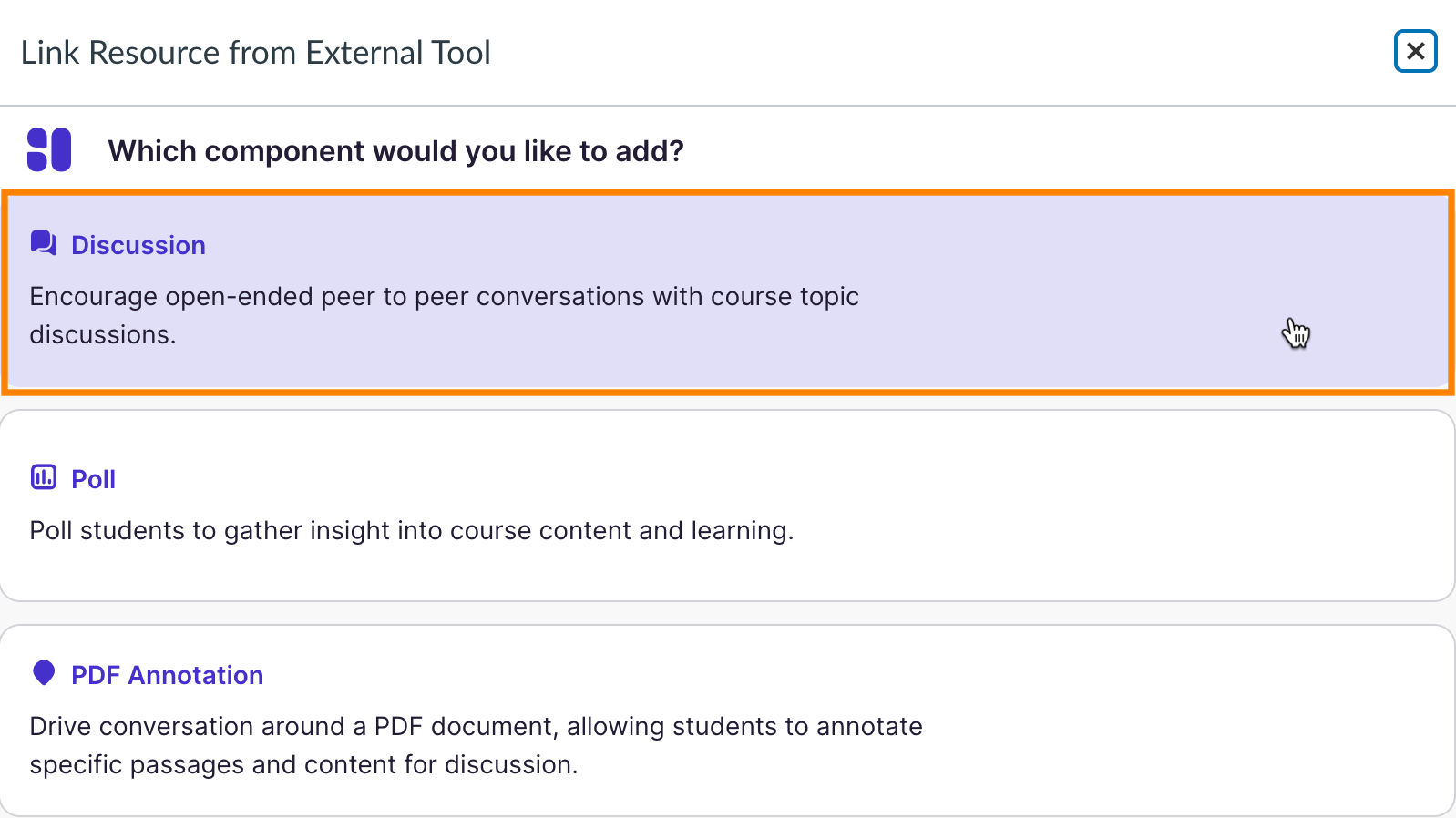 Resource Selector: Graded Discussion Option