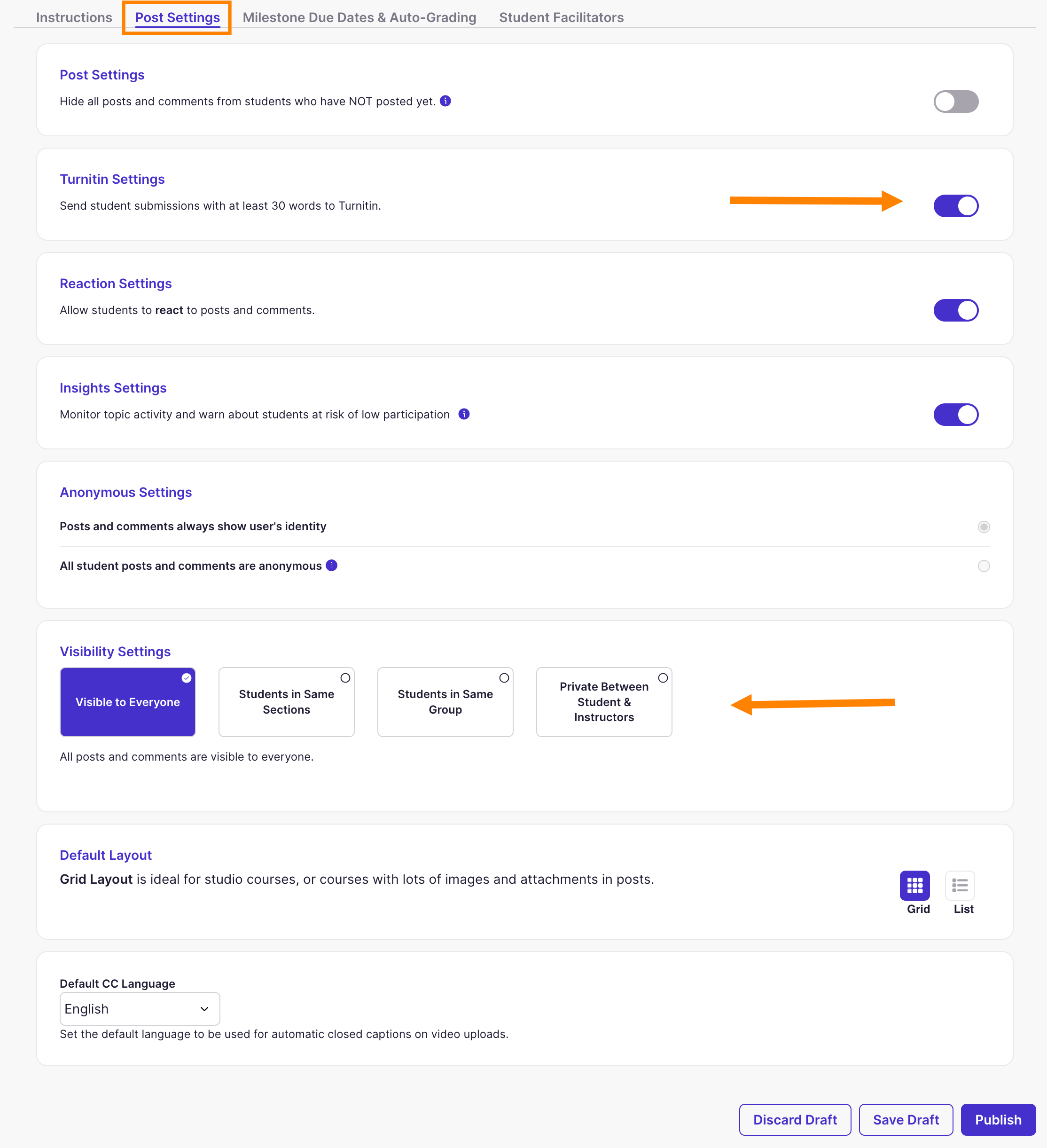 Discussion: Topic Settings Post Settings Tab