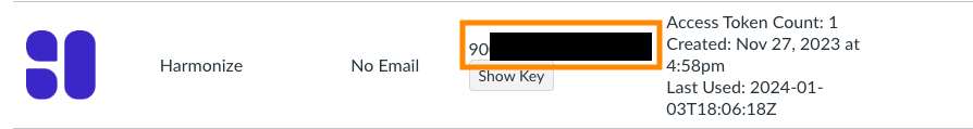 Screenshot of LT Key Client ID in Harmonize row