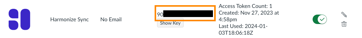 Screenshot of show key button