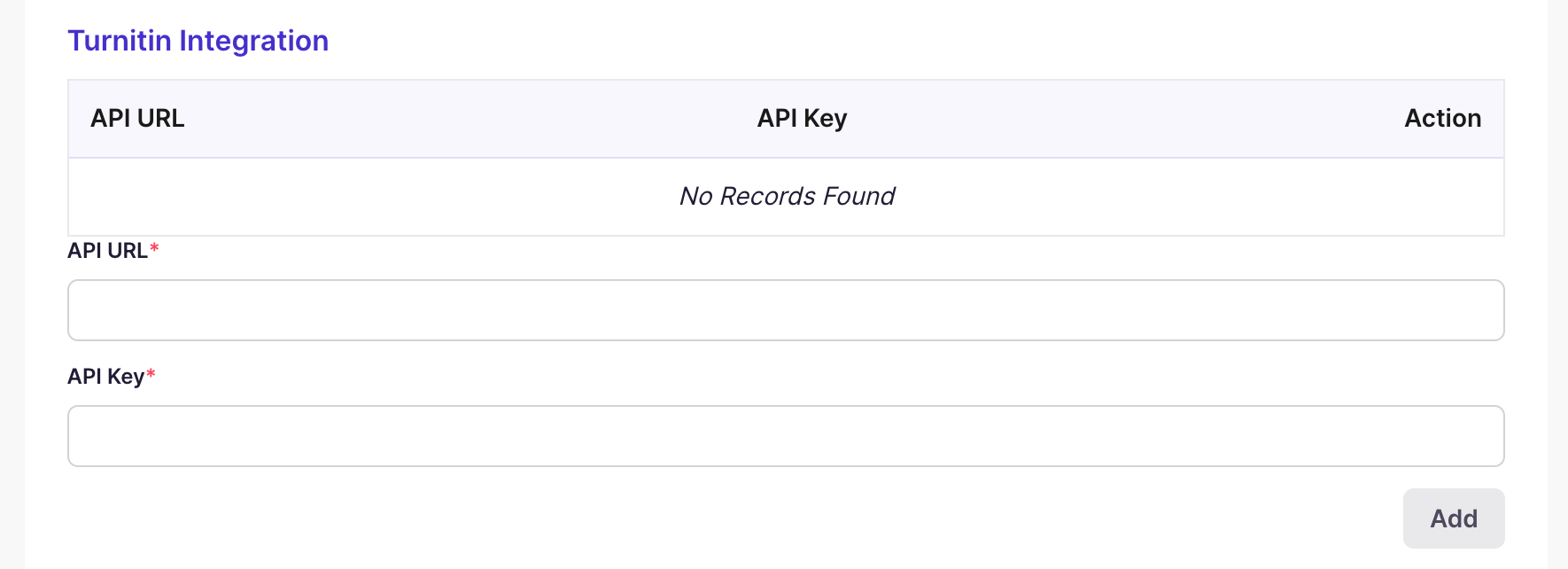 License Administration: Turnitin Integration Settings