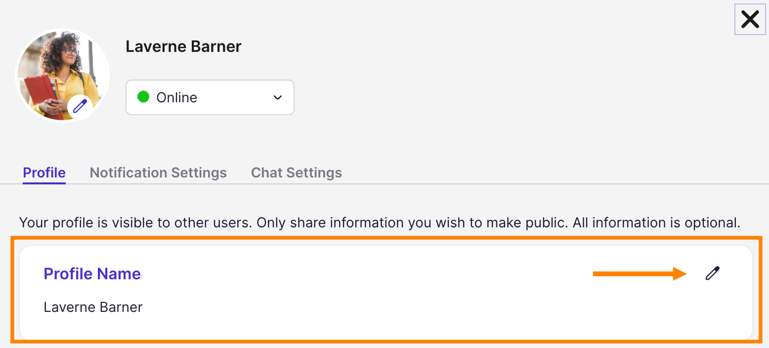 Profile: Profile Section Profile Name Edit Button