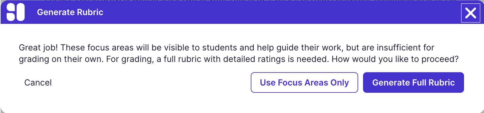 Rubrics: Generate Rubric Decision Dialog