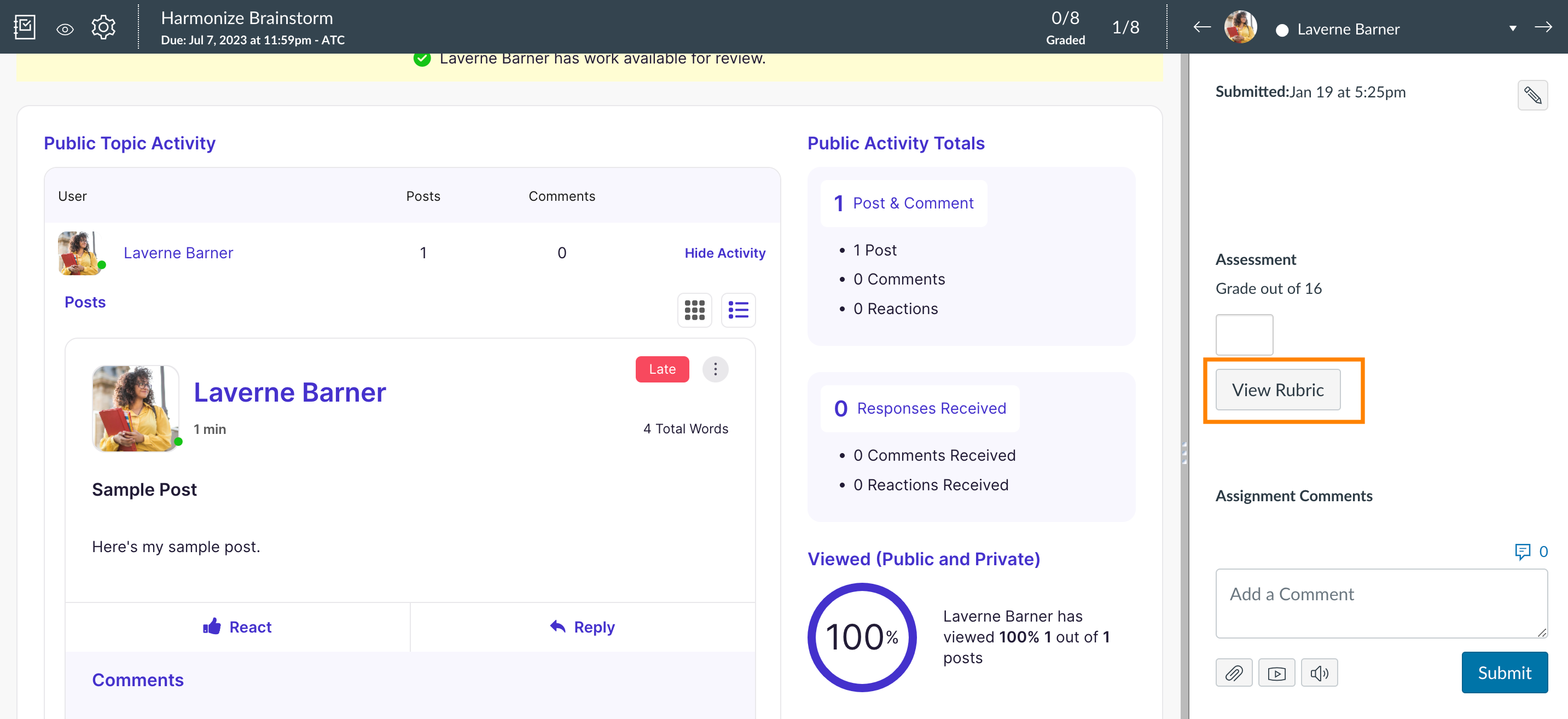 Canvas SpeedGrader: View Rubric Button