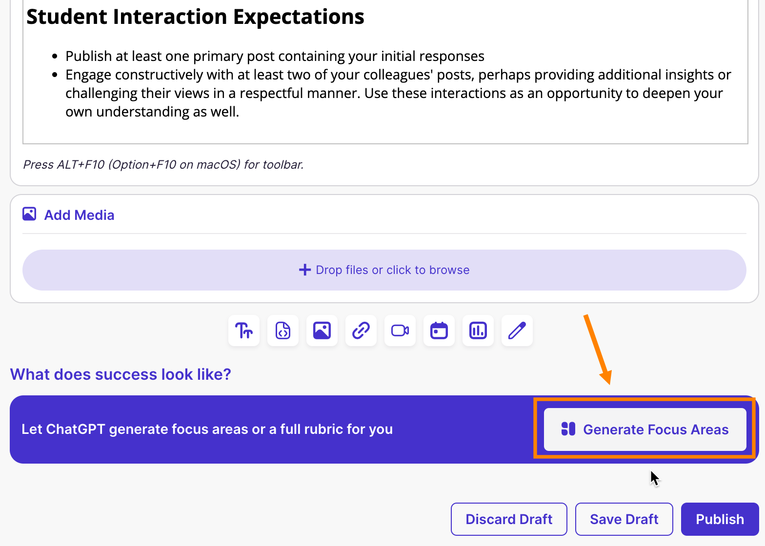 Generate focus areas button