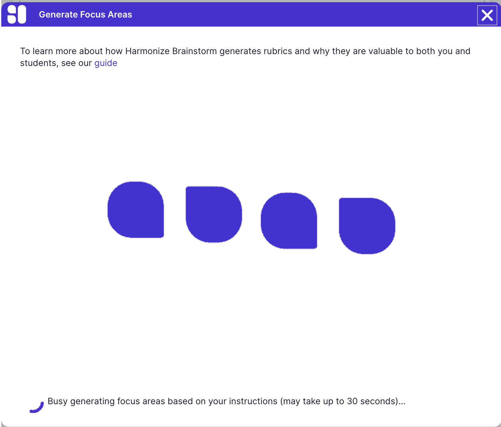 Rubrics: Generate Focus Areas Dialog Active Generation