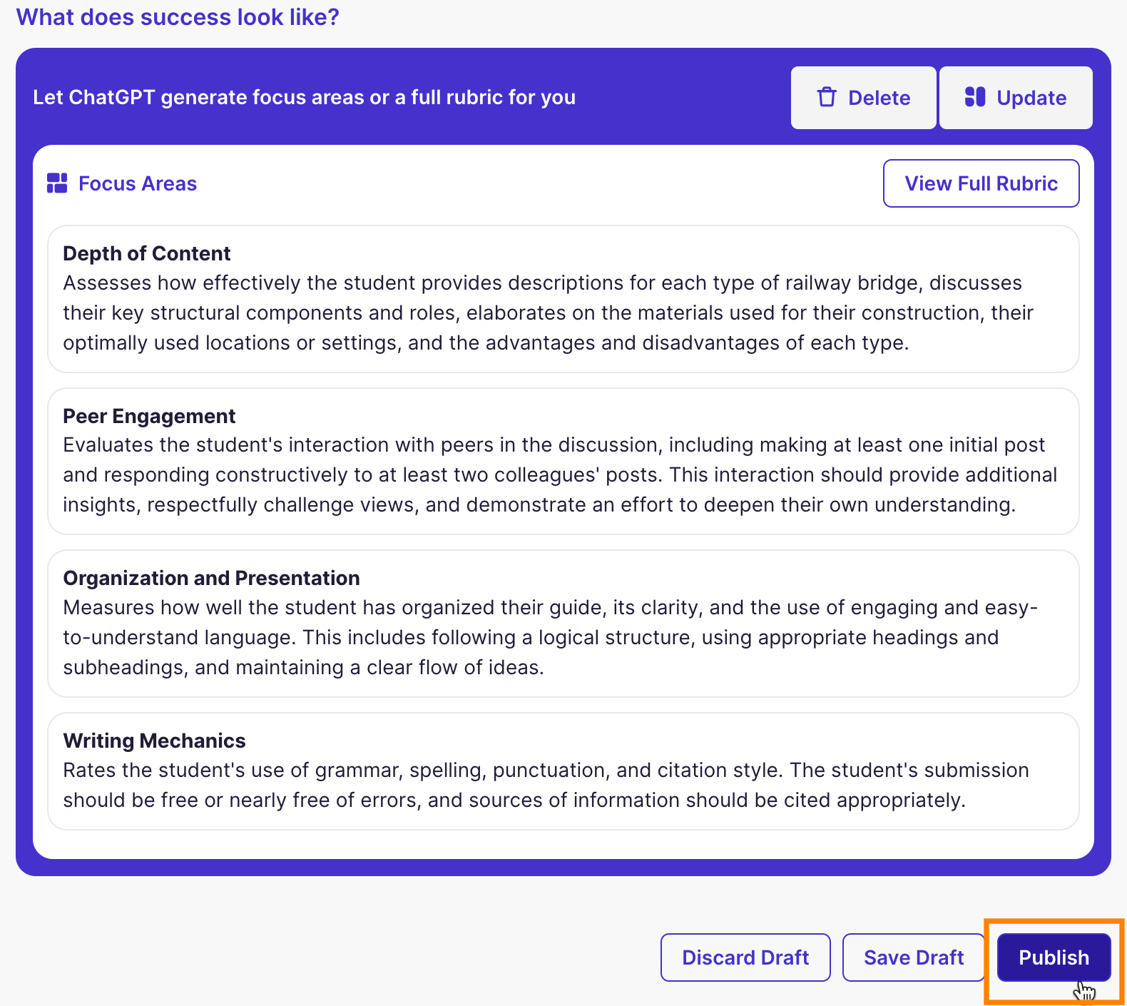 Discussion: Topic Settings Focus Areas Section Publish Button