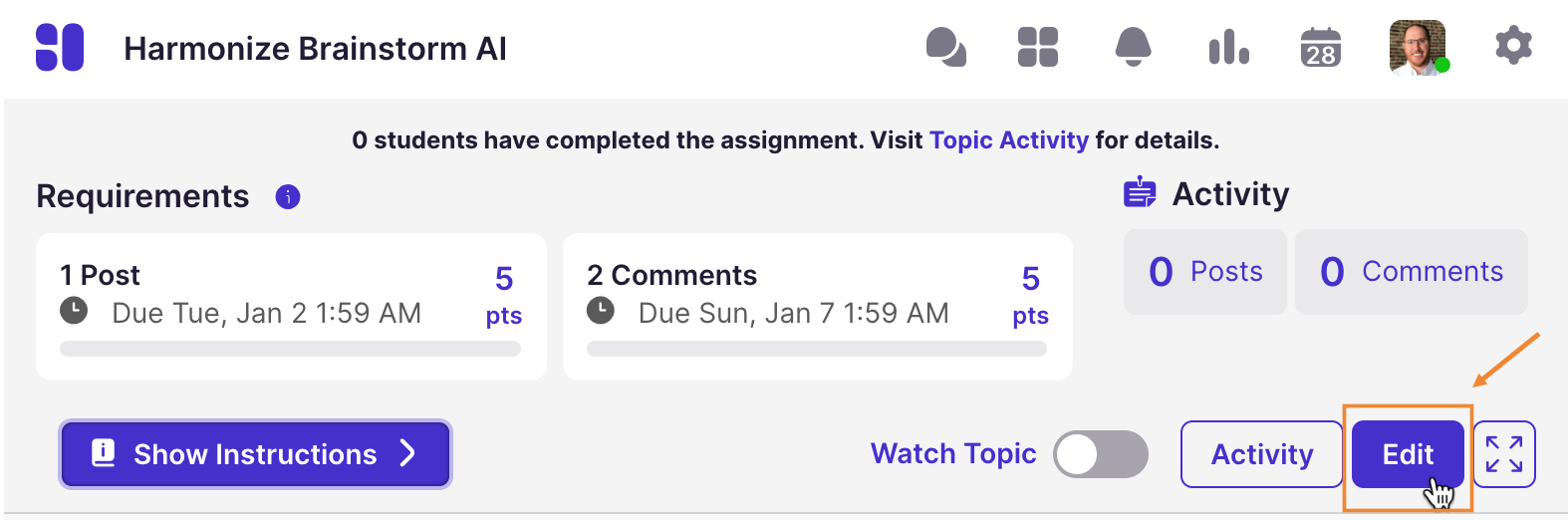 Edit discussion button