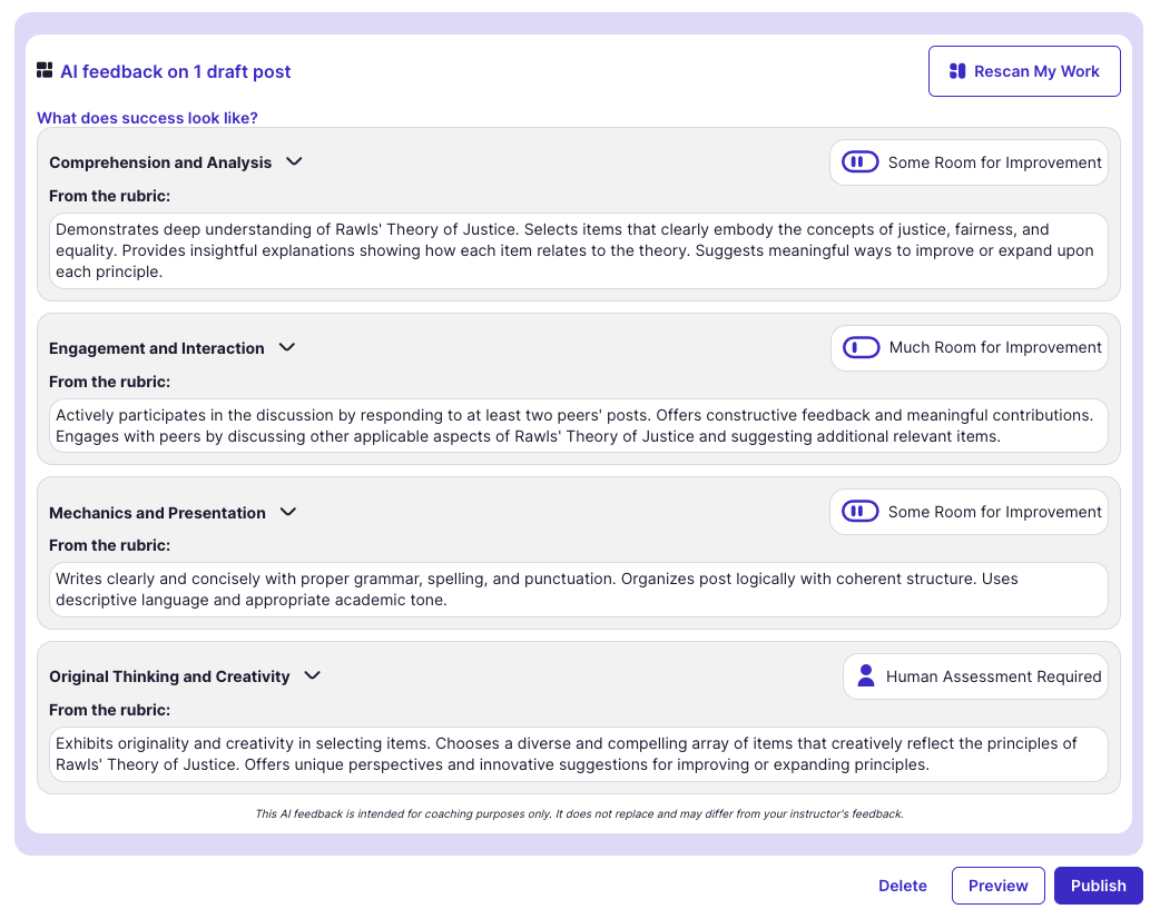 Example screenshot of AI Feedback.