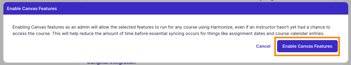 Screenshot of Enable Features button