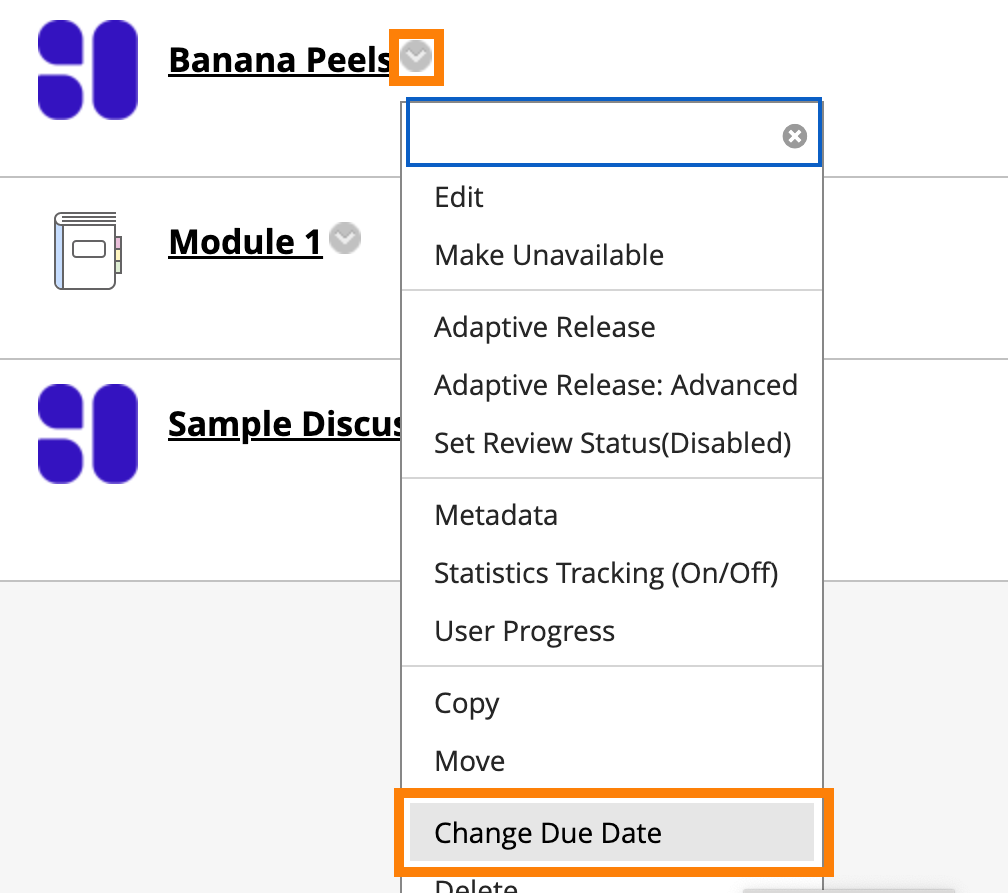 Drop down menu with Change Due Date selected