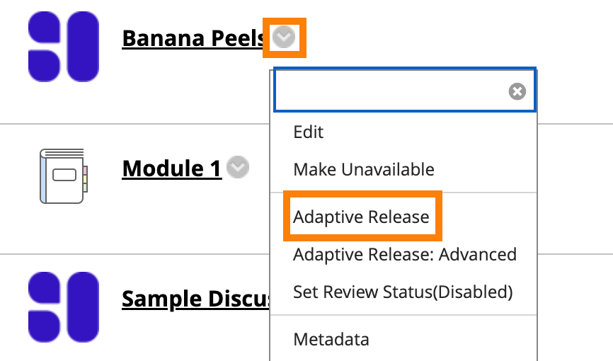 Drop down menu with adaptive release selected