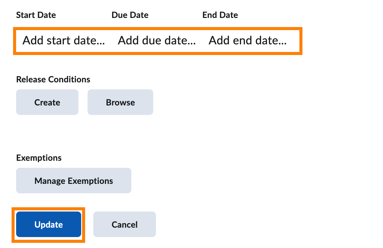 Date fields and update button