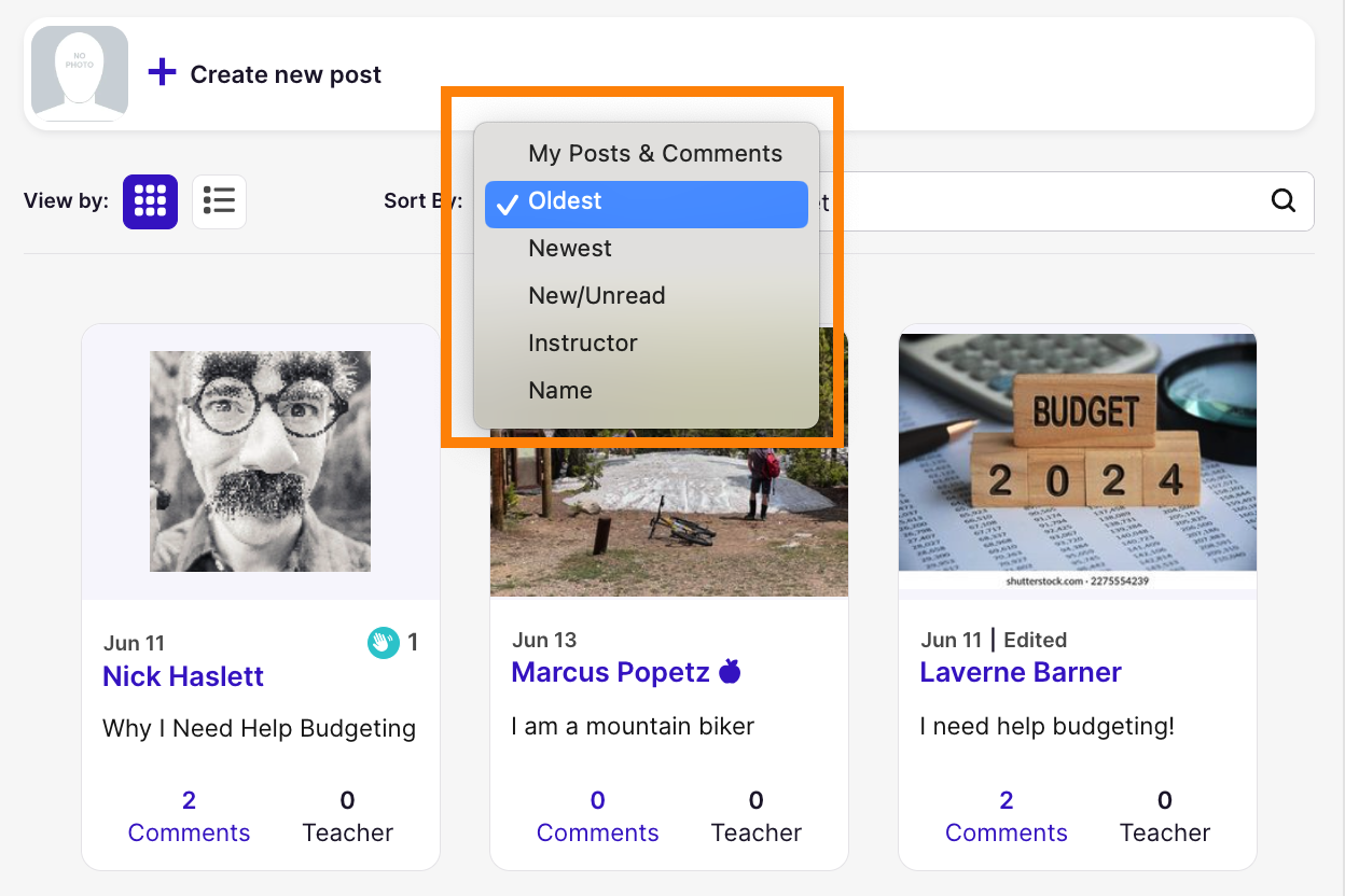 Post sorting dropdown menu