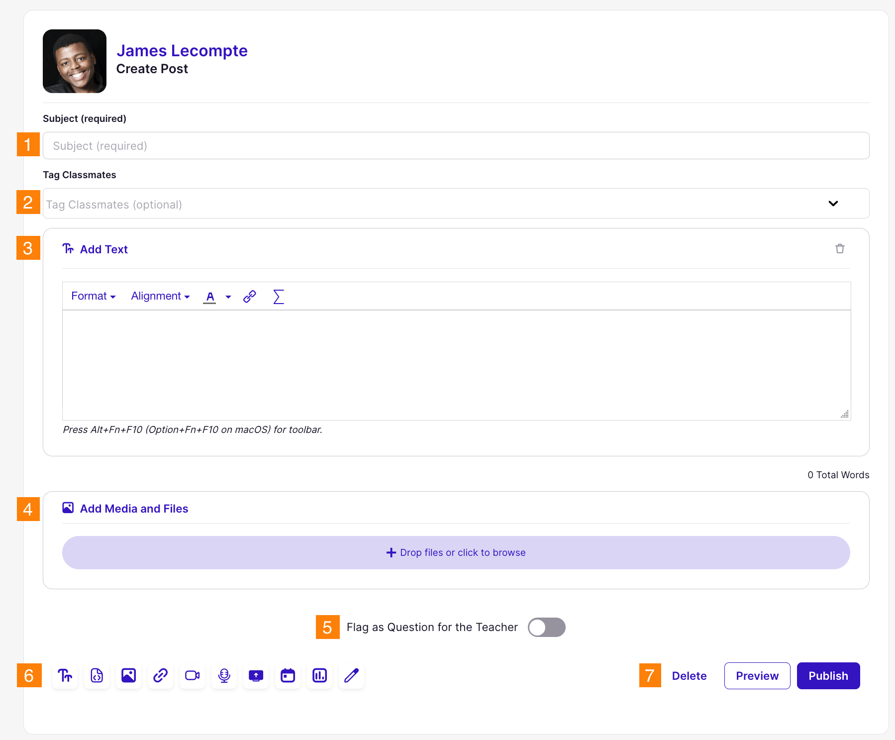 Post editor with options