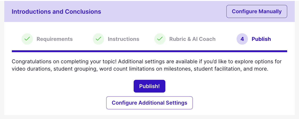 Create Discussion: Publish or Configure Additional Settings