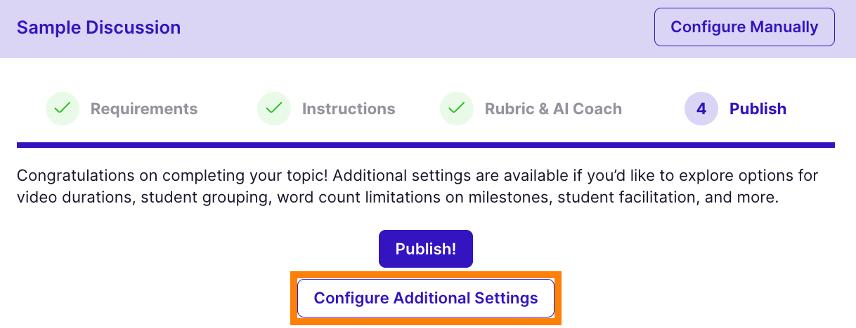 Configure additional settings button