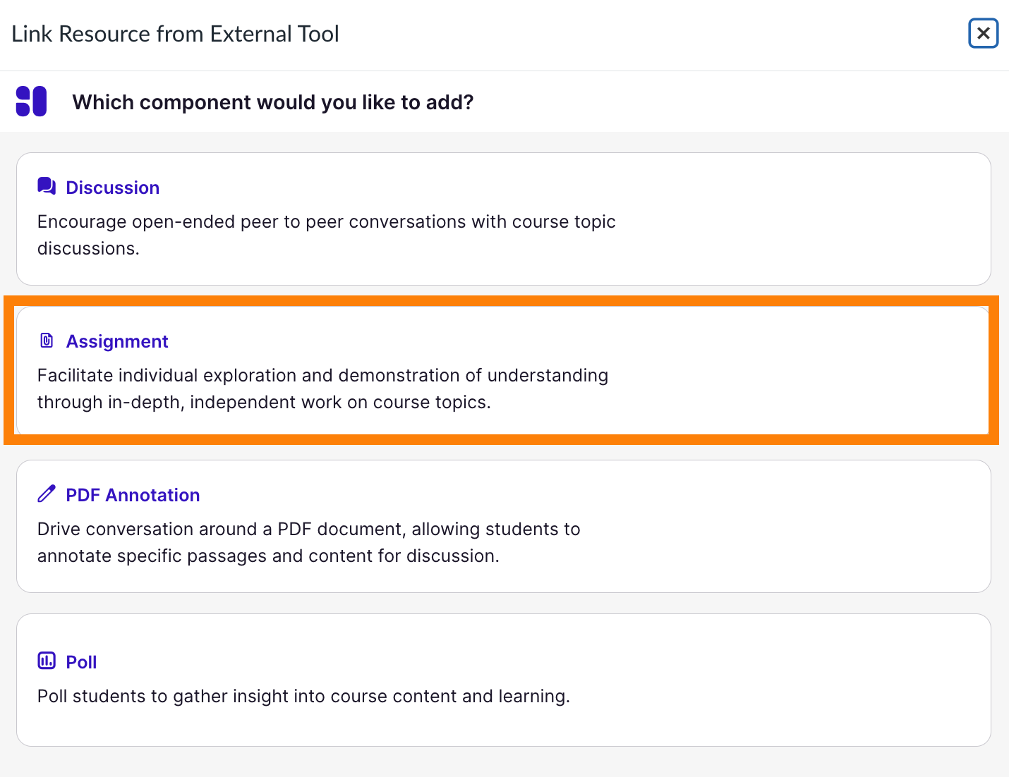 Select Assignment in the Content Picker