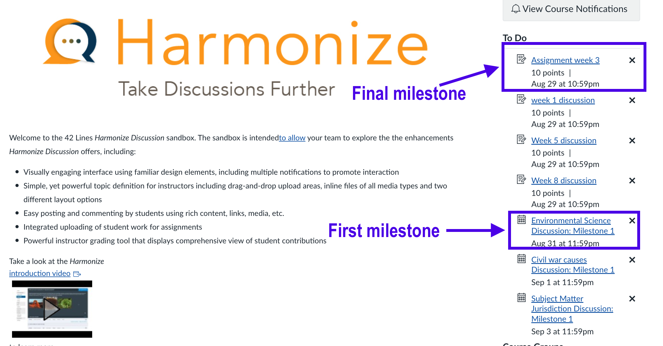 first and final milestones in the To Do list