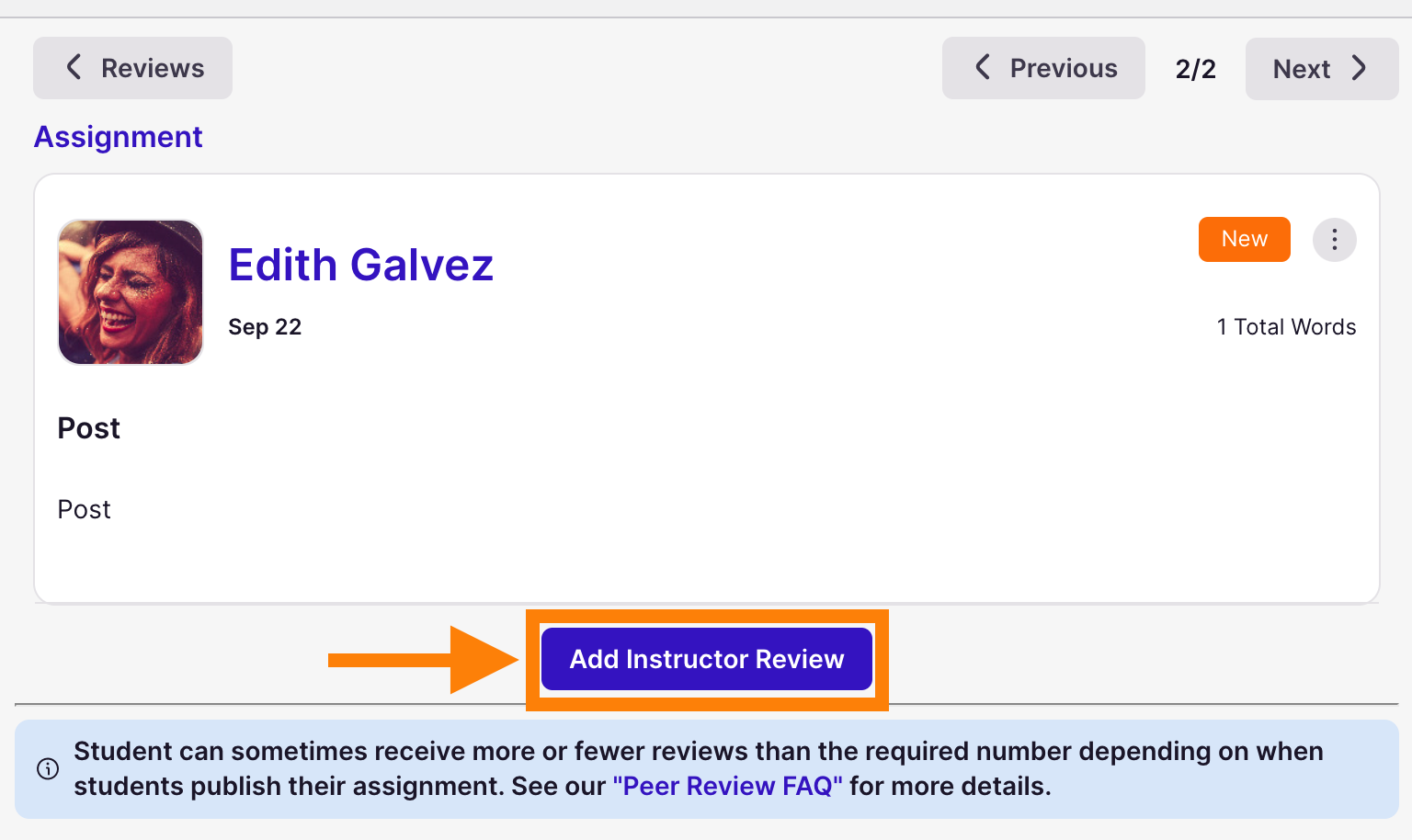 Add Instructor Review button